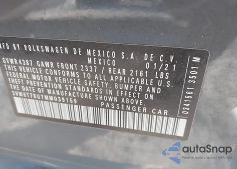 2021 Volkswagen Jetta Gli 2.0T Autobahn/2.0T S z USA, uszkodzony, nr VIN 3VW6T7BU7MM039159